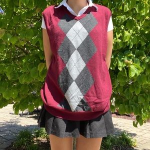 red argyle sweater vest